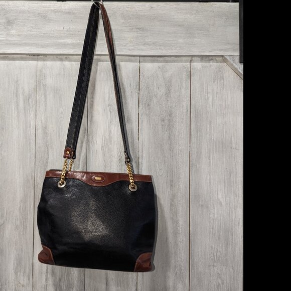 Bally Handbags - Vintage Black and Brown Leather Bally Shoulder Bag